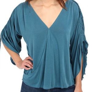 Free People Salt n Peppa Teal Blouse V Neck